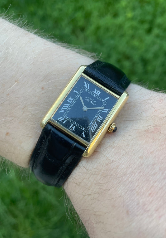 Must De Cartier Tank Black/Silver Roman Numeral Dial