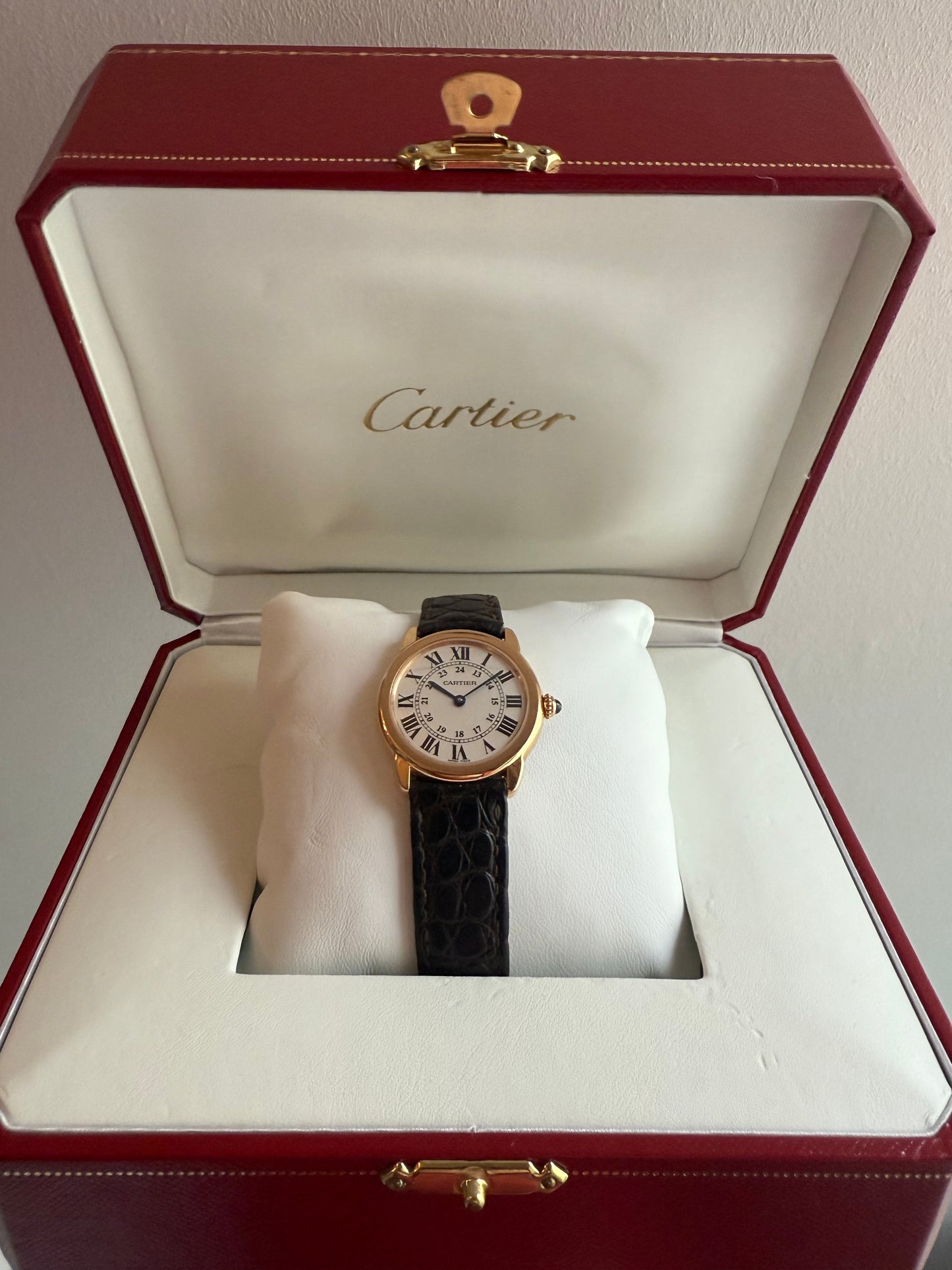 Cartier Ronde Solo 18K Gold Leather Strap Ref.3600 Ladies Watch Box And Papers