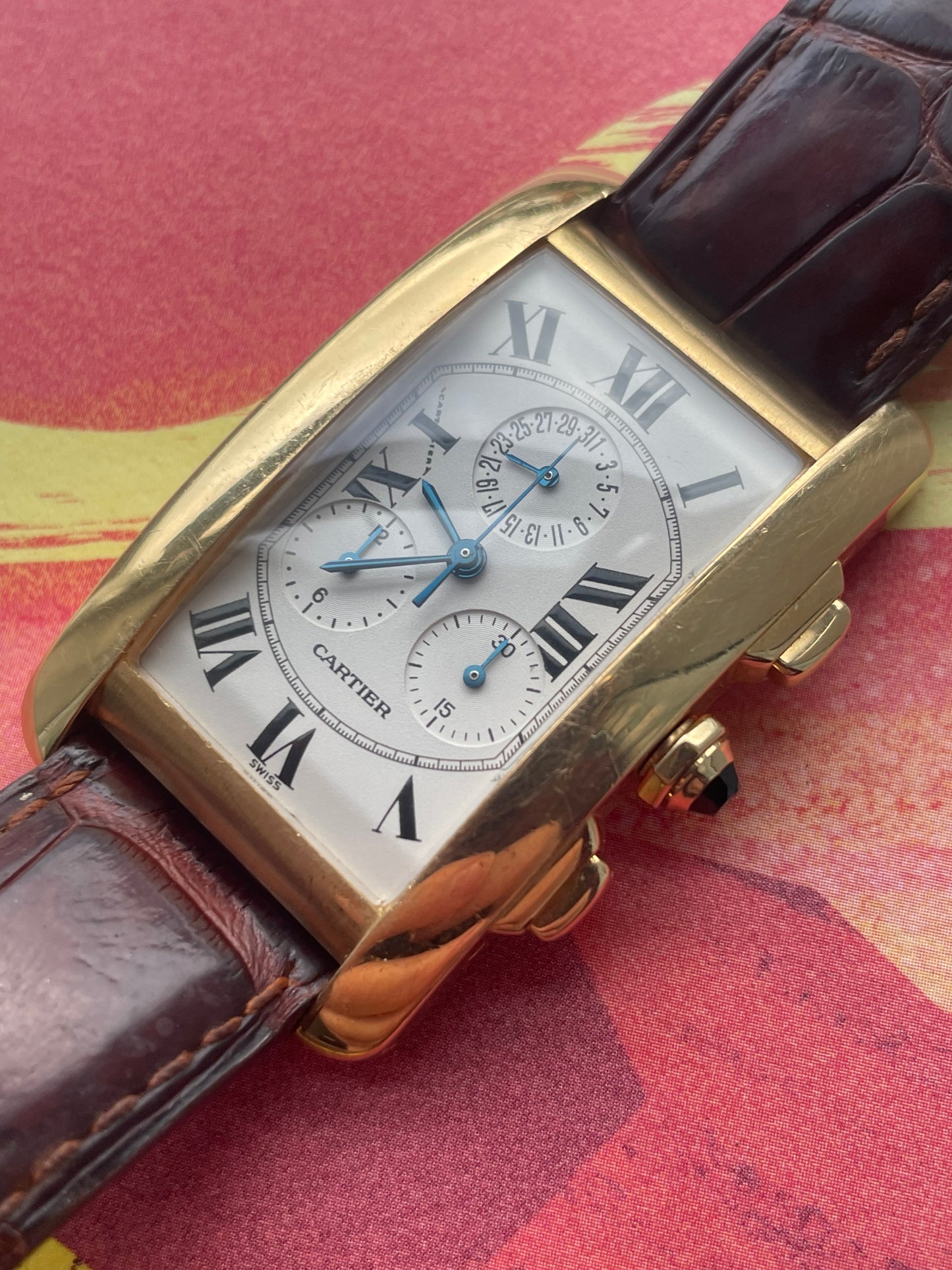 Cartier Tank Americaine Chronograph 18k Yellow Gold 1730