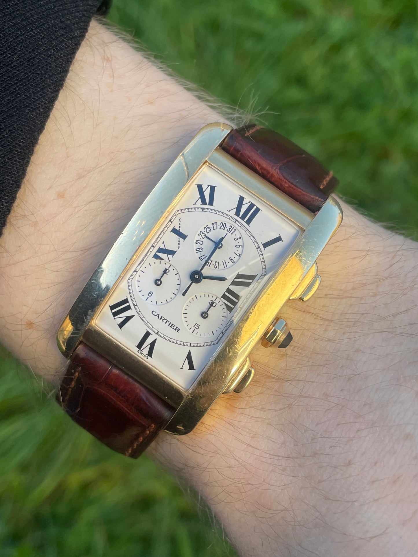 Cartier Tank Americaine Chronograph 18k Yellow Gold 1730