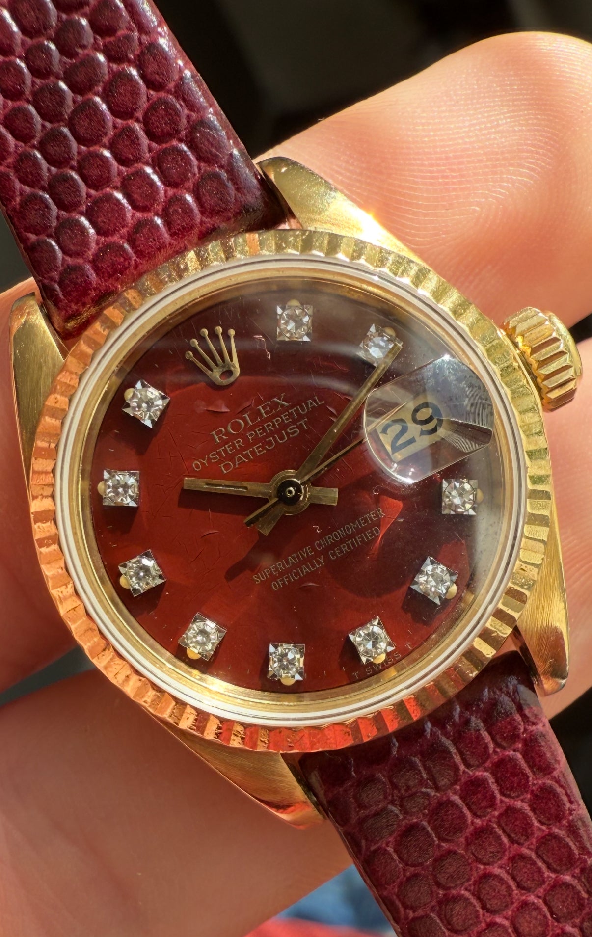 Rolex Lady Datejust 26mm 18k Gold Red Oxblood STELLA Diamond ref.6917