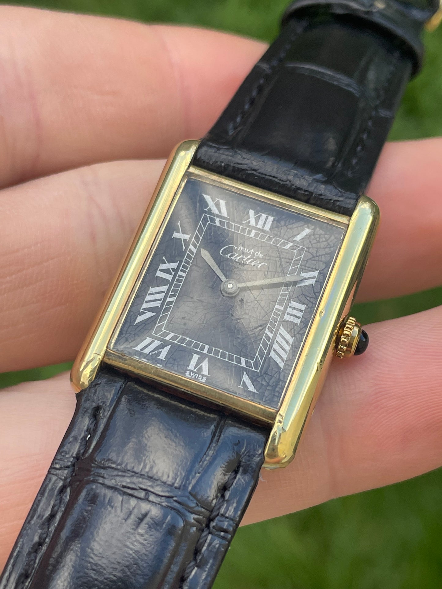 Must De Cartier Tank Black/Silver Roman Numeral Dial