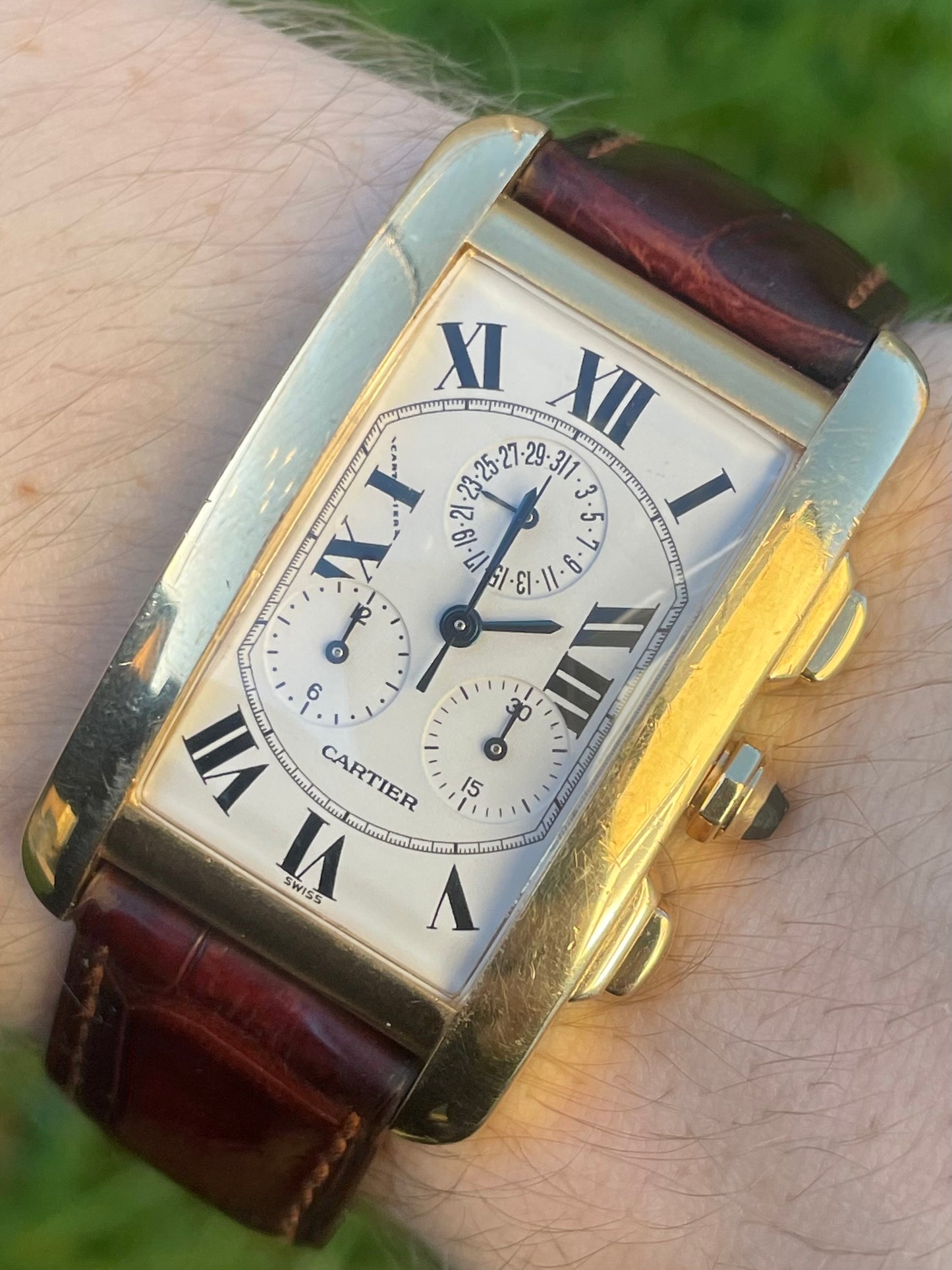 Cartier Tank Americaine Chronograph 18k Yellow Gold 1730