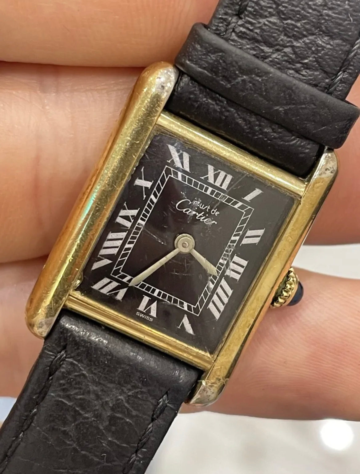 Ladies Must De Cartier Tank Black/Silver Roman Numeral Dial