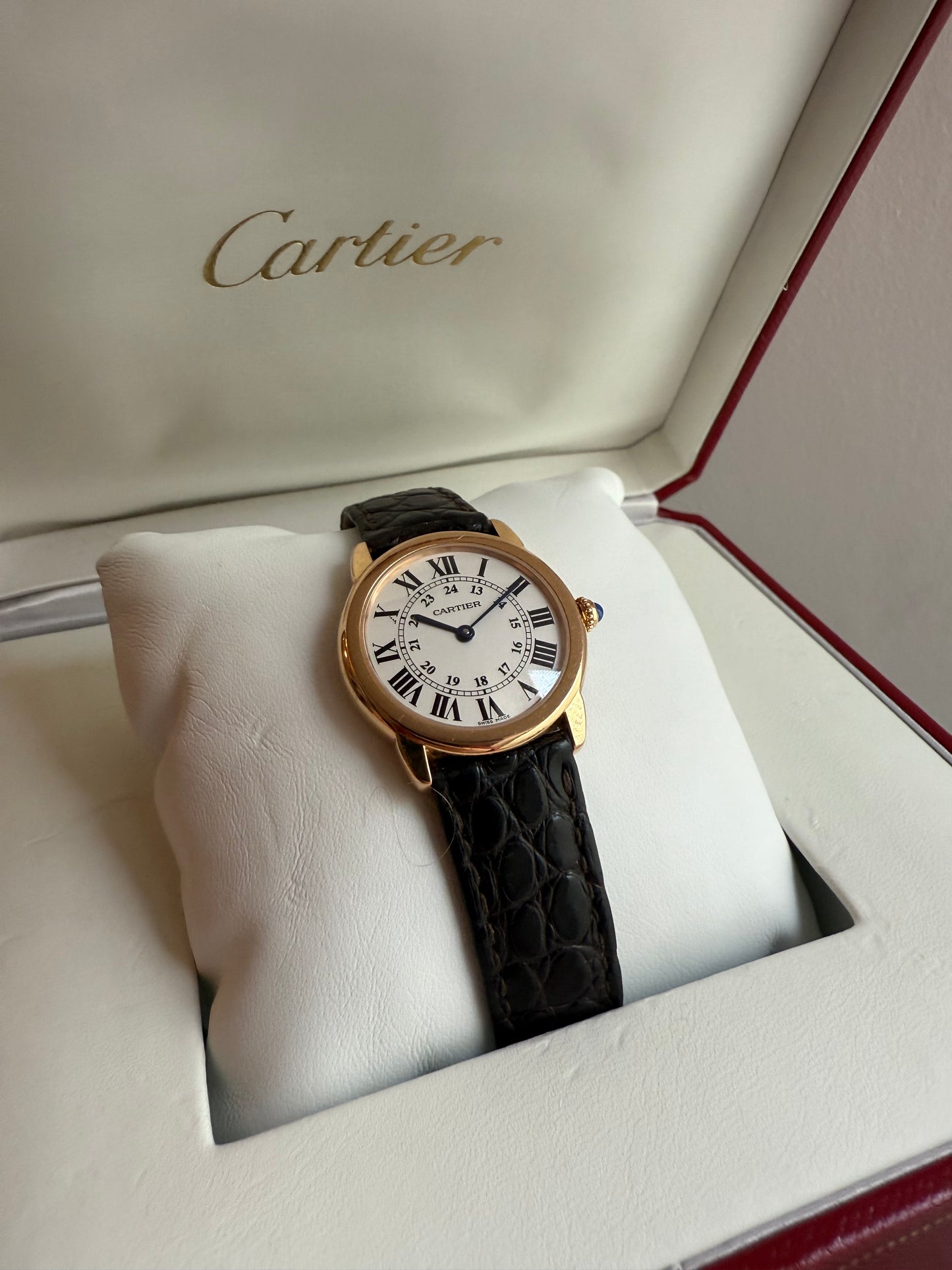 Cartier Ronde Solo 18K Gold Leather Strap Ref.3600 Ladies Watch Box And Papers