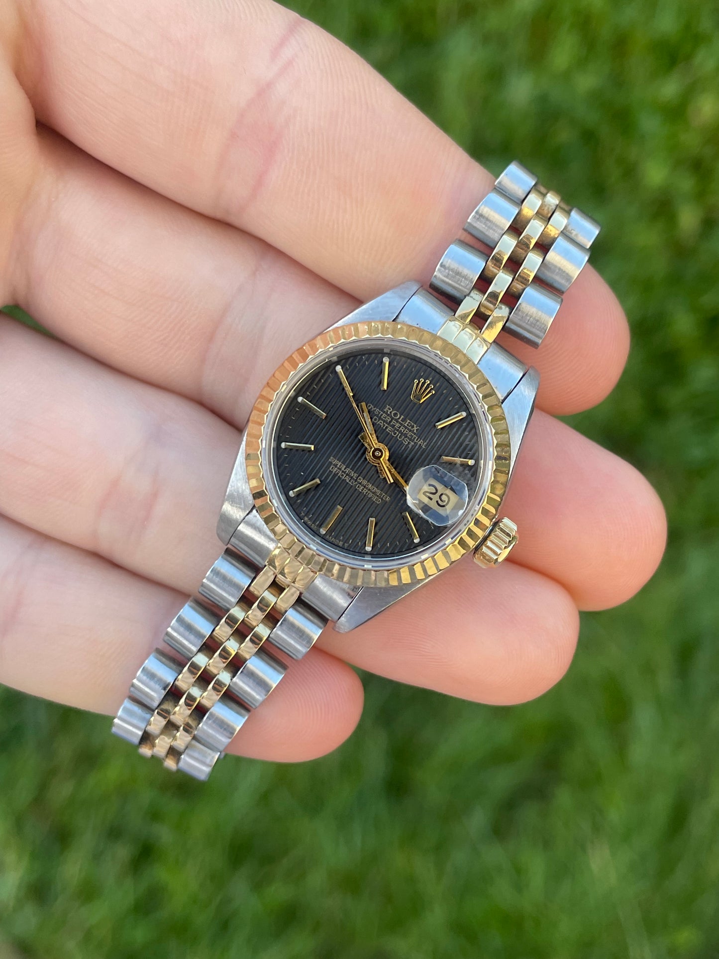 Rolex Ladies Datejust 26mm Black Tapestry Dial Ref.69173