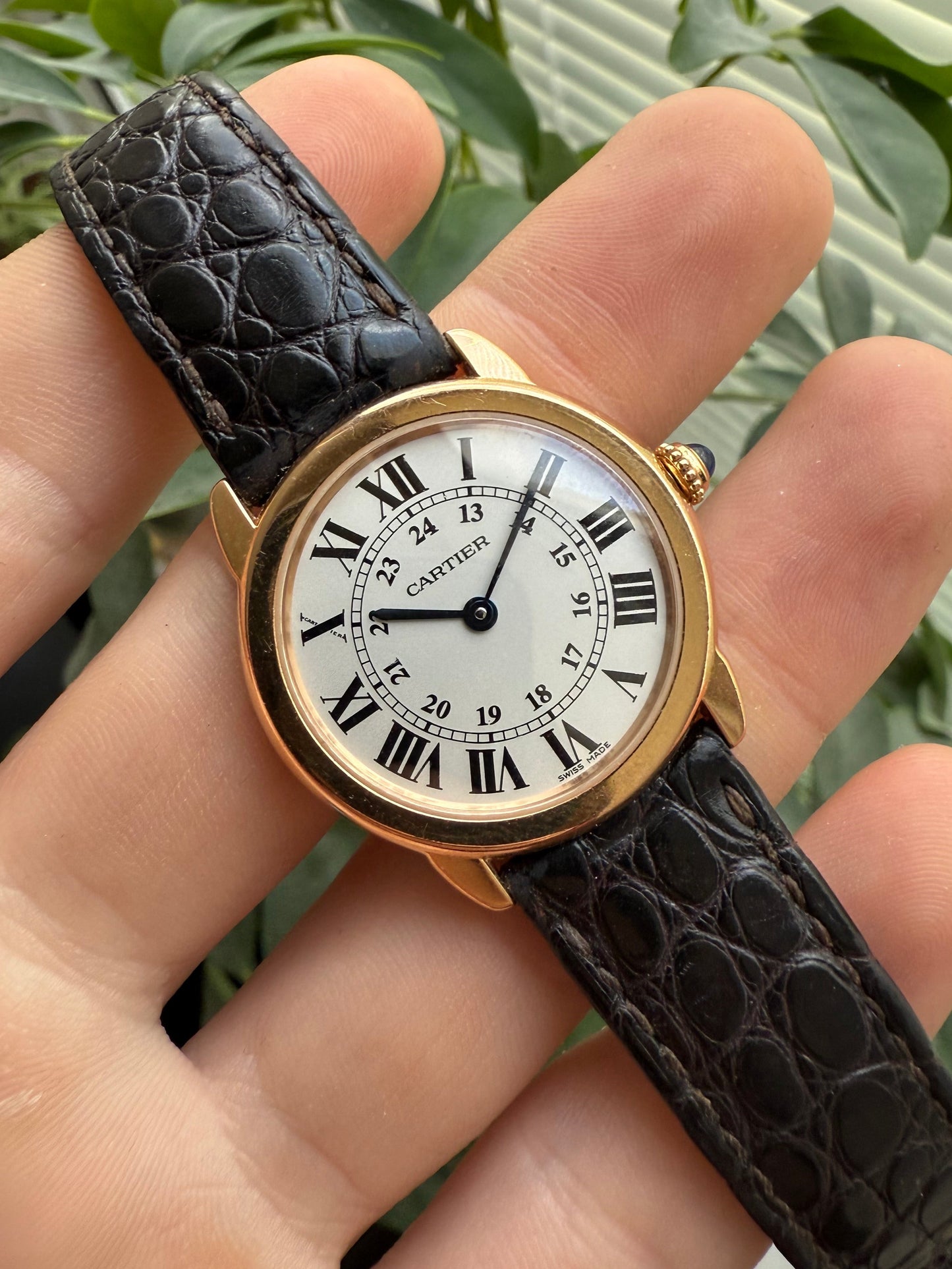 Cartier Ronde Solo 18K Gold Leather Strap Ref.3600 Ladies Watch Box And Papers