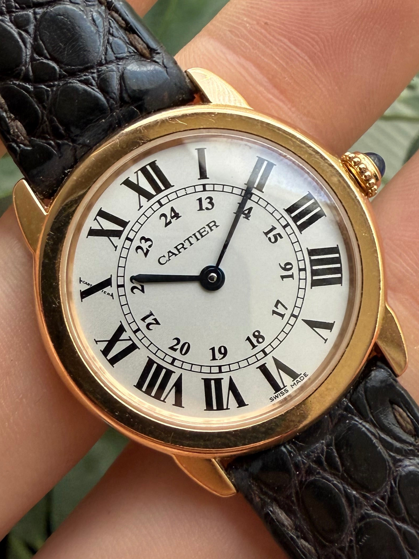 Cartier Ronde Solo 18K Gold Leather Strap Ref.3600 Ladies Watch Box And Papers