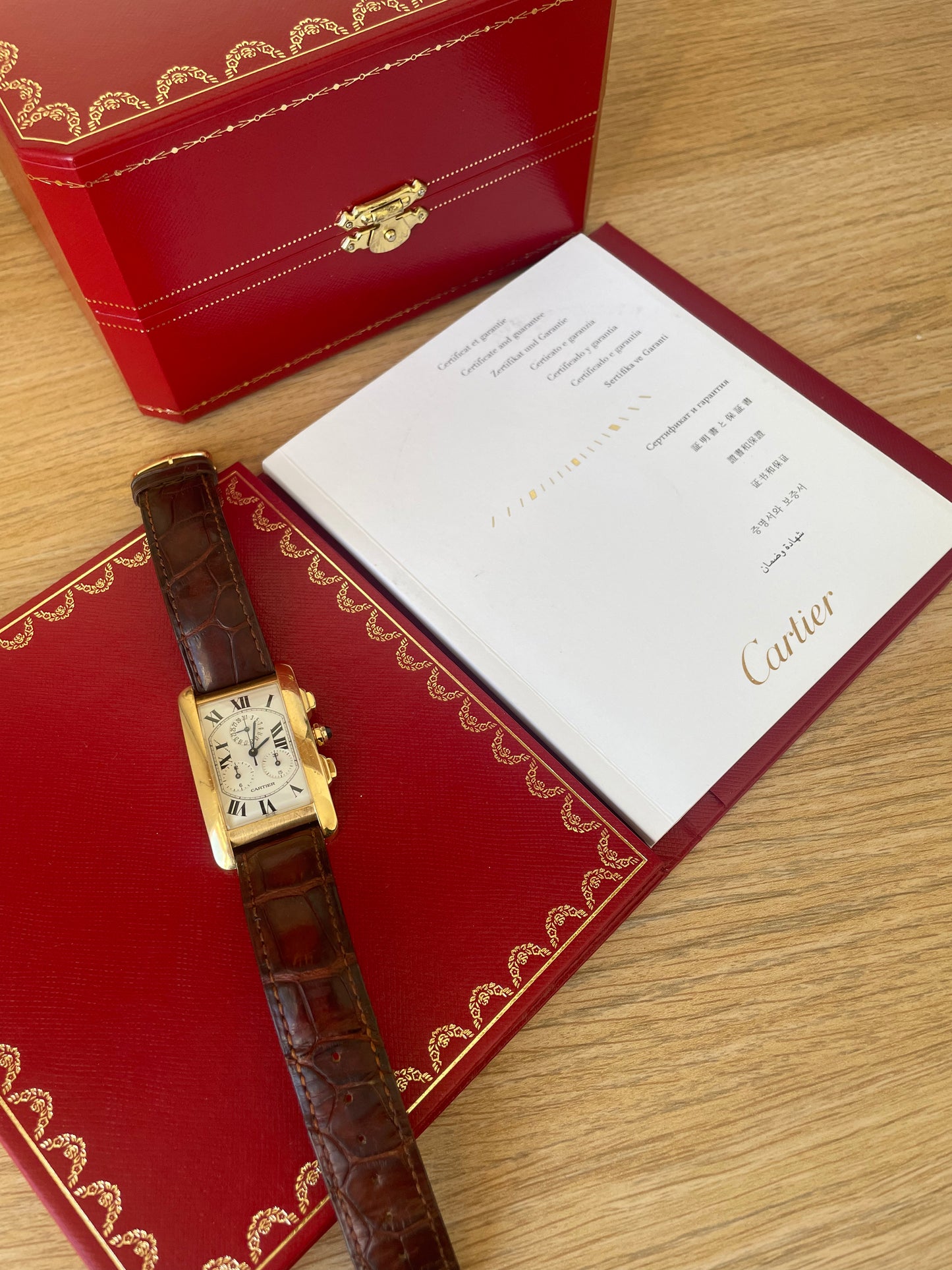 Cartier Tank Americaine Chronograph 18k Yellow Gold 1730